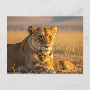 Carte Postale Lionne et petit dans le Serengeti en Tanzanie