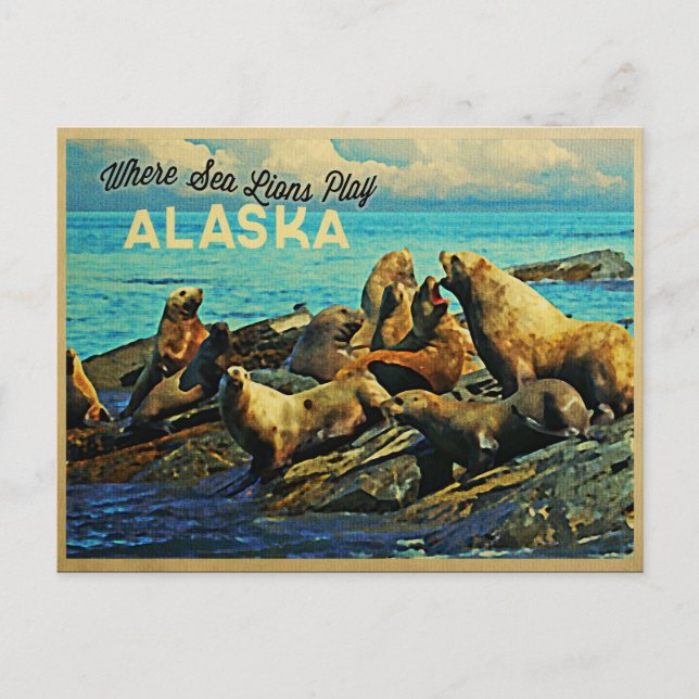 Carte Postale Lions de la mer de l'Alaska (Devant)