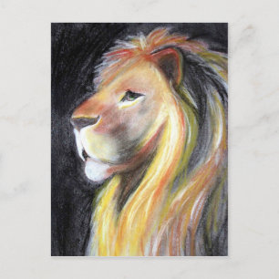 Carte Postale Lions Profil Lion Leo Portrait Dessin Charbon