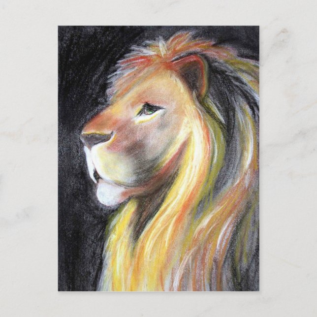 Carte Postale Lions Profil Lion Leo Portrait Dessin Charbon (Devant)