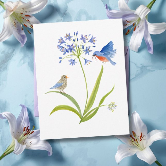 Carte Postale Lis africain avec mère et bébé oiseau bleu (Créateur téléchargé)