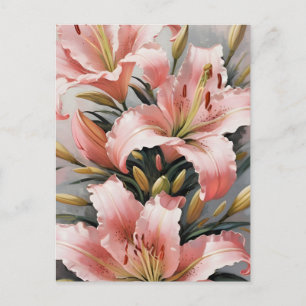 Carte Postale Lis roses vintage