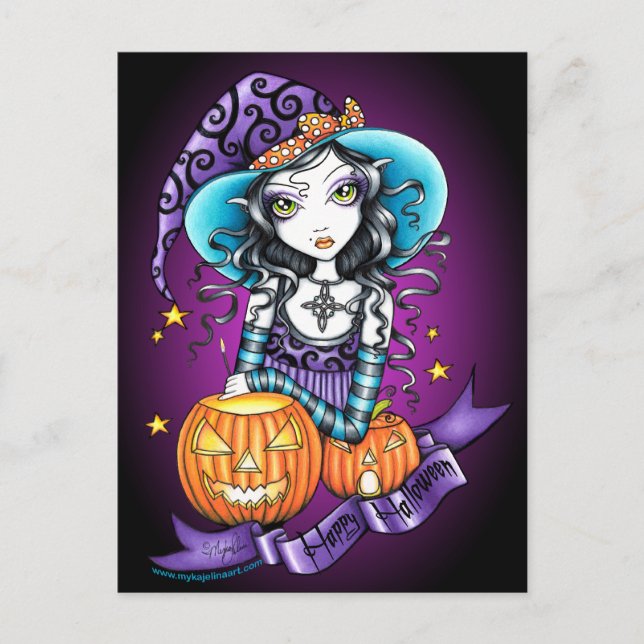 Carte postale "Lisa" Halloween Citrouille Witch (Devant)