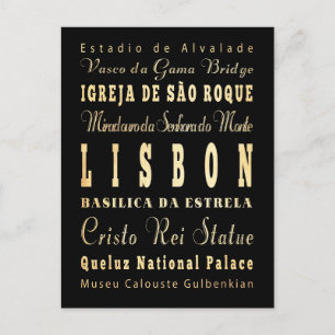 Carte Postale Lisbon City of Portugal Typography Art