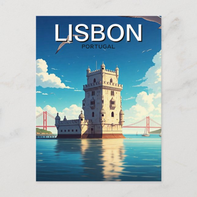 Carte Postale Lisbonne Portugal Anime Style Belem Tour Voyage (Devant)