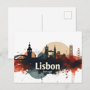 Carte Postale Lisbonne Portugal aquarelle paysage urbain - Art d