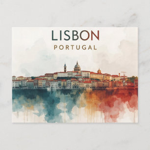 Carte Postale Lisbonne Portugal aquarelle paysage urbain - Art d
