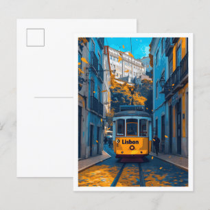 Carte Postale Lisbonne Portugal Art Vintage Voyage Illustration