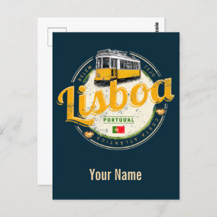 Carte Postale Lisbonne Portugal avec Tramway Retro Souvenir Vint
