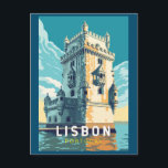 Carte Postale Lisbonne Portugal Belem Tour Voyage Art Vintage<br><div class="desc">Lisbonne Portugal design de voyage rétro avec la tour de Belém. La tour de Belém,  officiellement la tour de Saint-Vincent,  est une fortification du XVIe siècle située à Lisbonne qui a servi de point d'embarquement et de débarquement pour les explorateurs portugais.</div>