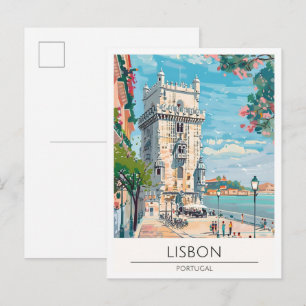 Carte Postale Lisbonne Portugal Illustration Artistique Voyage