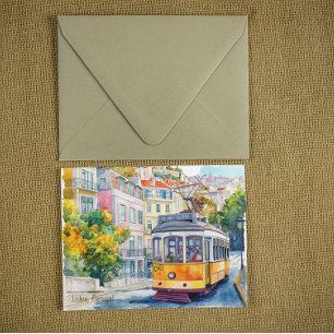 Carte Postale Lisbonne Portugal Scène de tramway vintage coloré