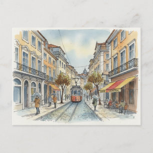 Carte Postale Lisbonne Portugal Tramway jaune dans la rue Voyage
