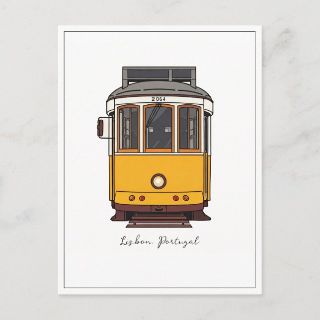 Carte Postale Lisbonne Portugal Tramway Jaune Vue frontale (Devant)