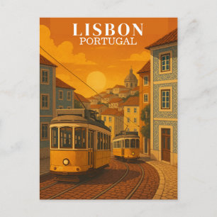 Carte Postale Lisbonne Portugal Voyage Tramway Jaune Vintage