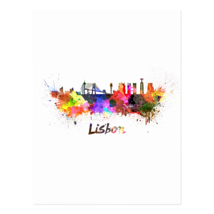 Carte Postale Lisbonne skyline in watercolor  Zazzle fr