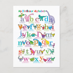 Carte Postale Liste alphabétique des dinosaures