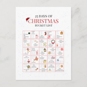 Carte Postale Liste de 25 jours de Noël en illustration