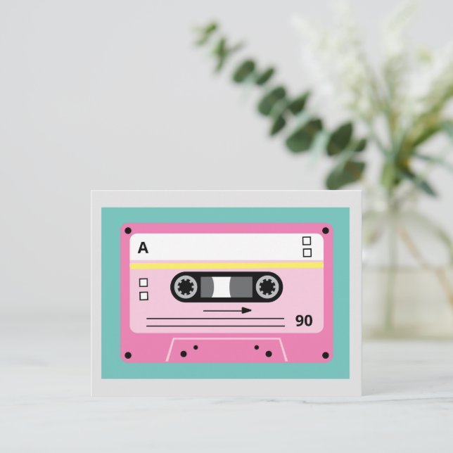 Carte Postale Liste de lecture de cassette mixte rose Old Skool (Debout devant)