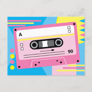 Carte Postale Liste de lecture de cassette mixte rose Old Skool