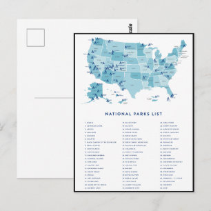 Carte Postale Liste des parcs nationaux des États-Unis
