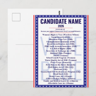 Carte Postale Liste des réalisations démocrates Vote Bleu 2026