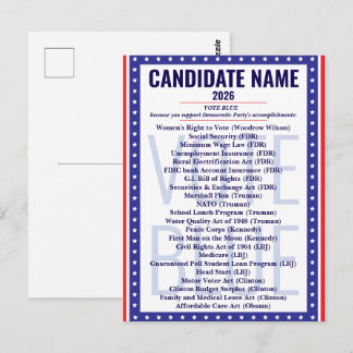 Carte Postale Liste des réalisations démocrates Vote Bleu 2026