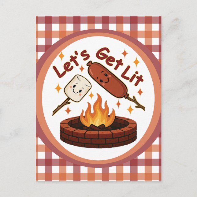 Carte Postale Lit Firepit - mignon Marshmallow & Hot Dog (Devant)