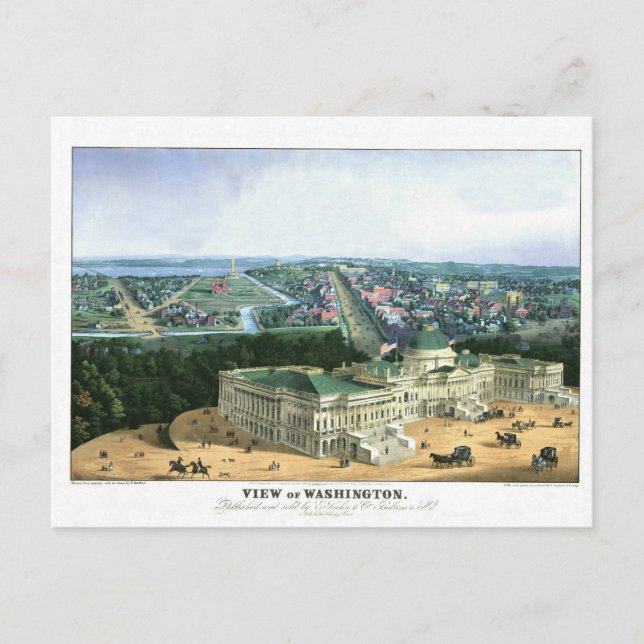 Carte Postale Lithographie couleur 1852 - Vue de Washington (Devant)