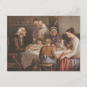 Carte Postale Lithographie de prière pour dîner en famille vinta