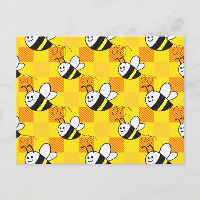 Carte Postale Little Bee Jaune et Orange Plaid Motif personnalis (Devant)