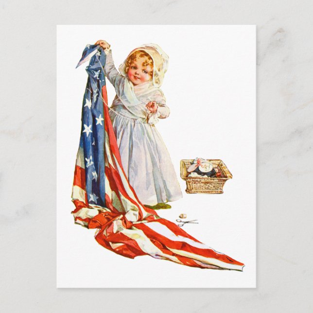 Carte Postale Little Betsy Ross et le drapeau américain (Devant)