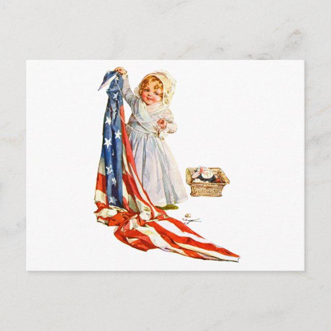 Carte Postale Little Betsy Ross et le drapeau américain (Devant)