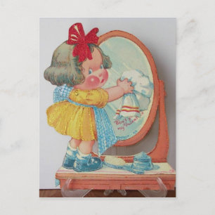 Carte Postale Little Cleaning Girl 1950s Vintage Valentine