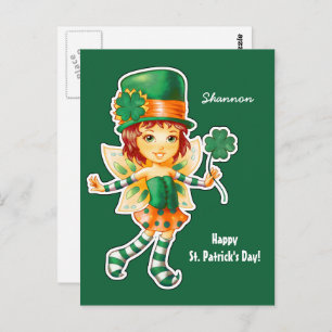 Carte Postale Little Fairy Irish Girl St. Patrick's Day Custom