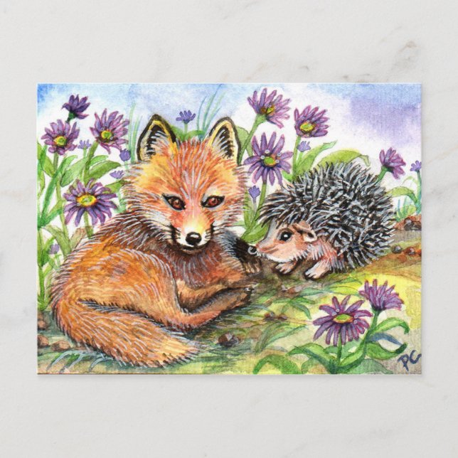 Carte Postale Little Fox Et Hérisson (Devant)