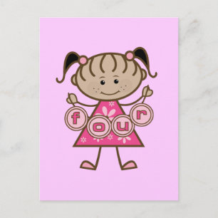 Carte Postale Little Girl 4th Birthday Tshirts et cadeaux