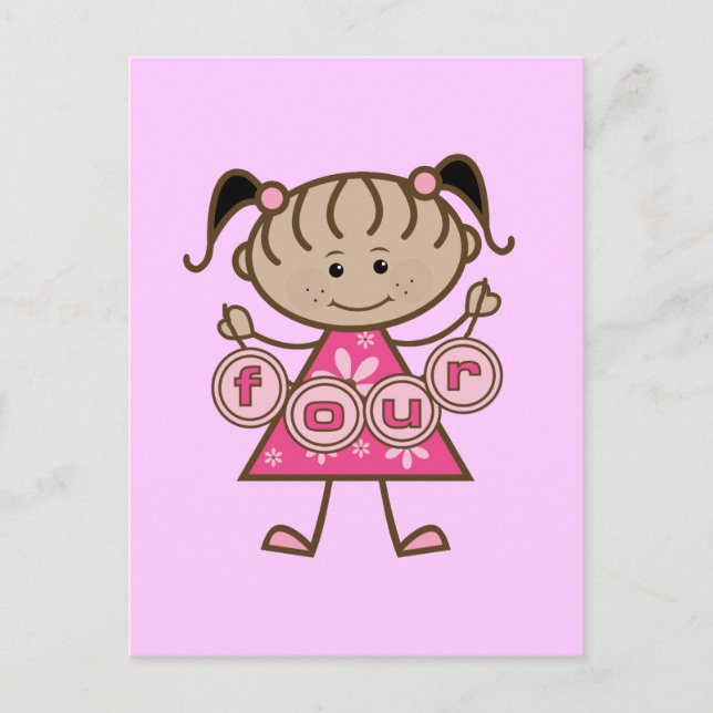 Carte Postale Little Girl 4th Birthday Tshirts et cadeaux (Devant)