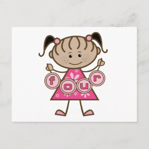 Carte Postale Little Girl 4th Birthday Tshirts et cadeaux