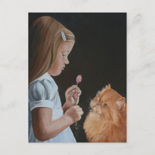 Carte postale Little Girl and Persian Cat Art