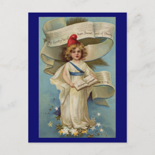 Carte Postale Little Liberty Girl chante My Country 'Tis of The