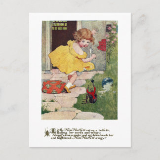 Carte Postale Little Miss Muffett & Spider Vintage Nursery Rhyme