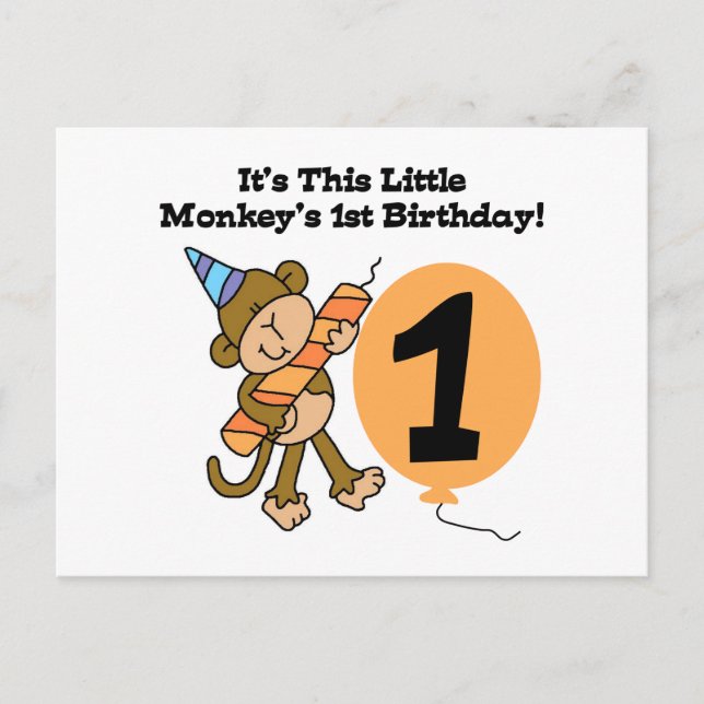 Carte Postale Little Monkey 1er Anniversaire Tshirts et cadeaux (Devant)