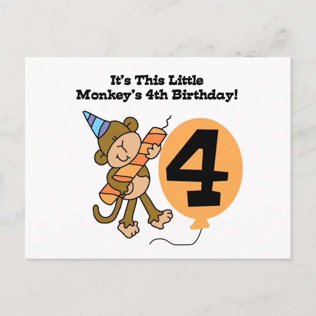 Carte Postale Little Monkey 4th Birthday Tshirts et cadeaux (Devant)