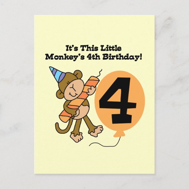 Carte Postale Little Monkey 4th Birthday Tshirts et cadeaux (Devant)