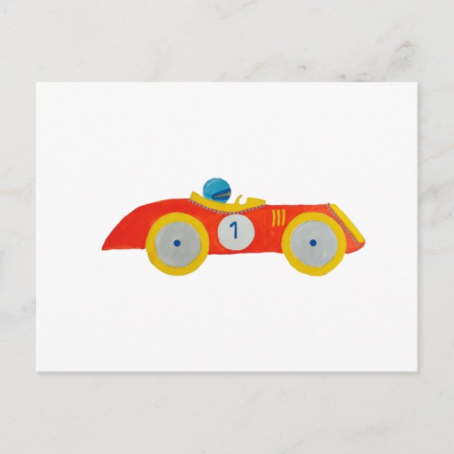 Carte Postale Little Red Roadster Racing Car Child 1st Birthday (Devant)