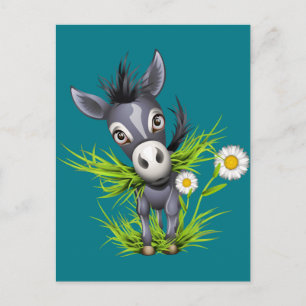 Carte Postale Little shaggy gray donkey