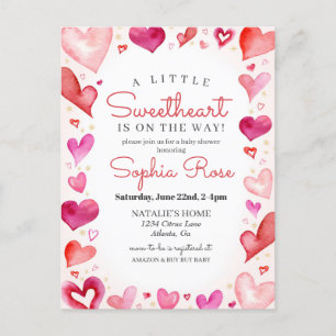 Carte Postale Little Sweetheart Février baby shower pour fille