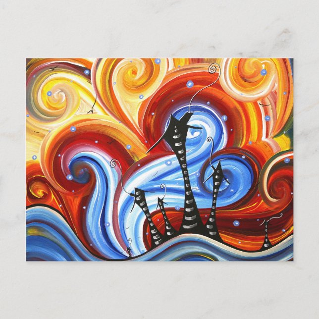 Carte Postale Little Village Peinture Whimsical MADART originale (Devant)