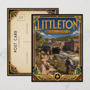Carte Postale Littleton New Hampshire Vintage Art Déco Doré